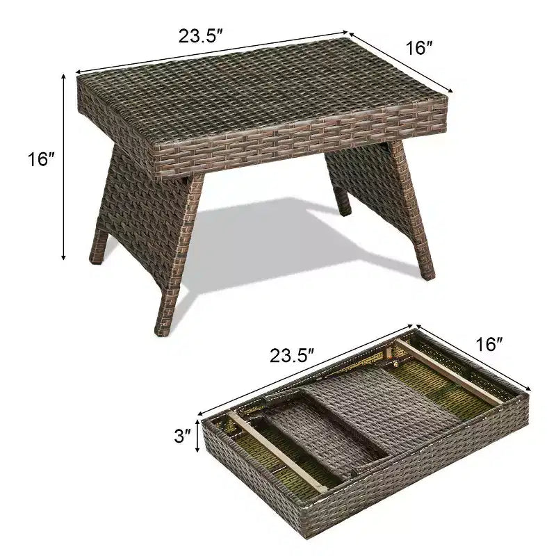 Costway Table d'appoint pliante en osier pour patio, table basse de jardin, mobilier de bistrot de pelouse au bord de la piscine