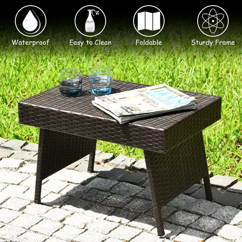 Costway Table d'appoint pliante en osier pour patio, table basse de jardin, mobilier de bistrot de pelouse au bord de la piscine