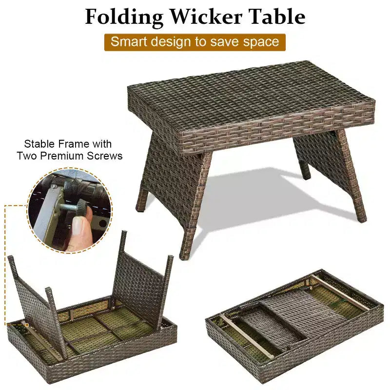Costway Table d'appoint pliante en osier pour patio, table basse de jardin, mobilier de bistrot de pelouse au bord de la piscine