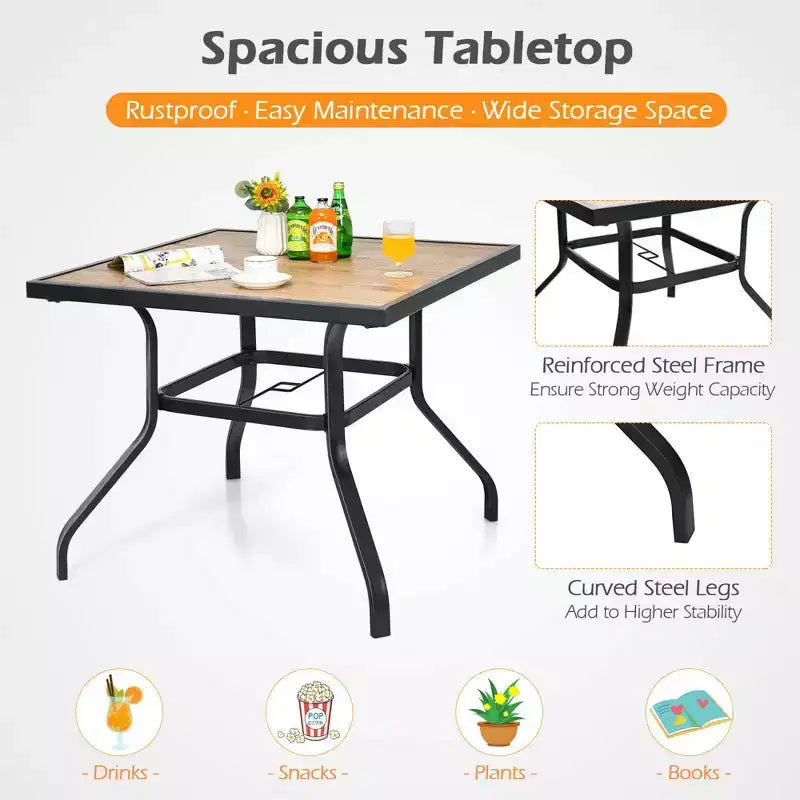 Costway Table de salle à manger carrée de patio, Table de bistro en métal pour jardin, bord de piscine, arrière-cour