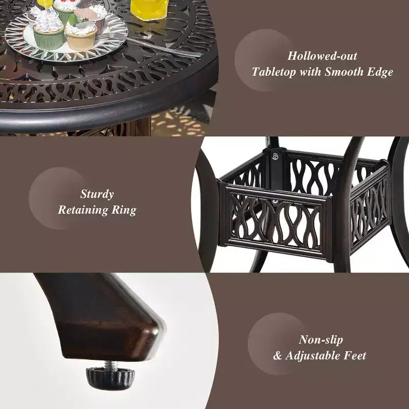 Costway Table de bistrot ronde de salle à manger pour patio de 91 cm en fonte avec trou pour parasol de 5 cm