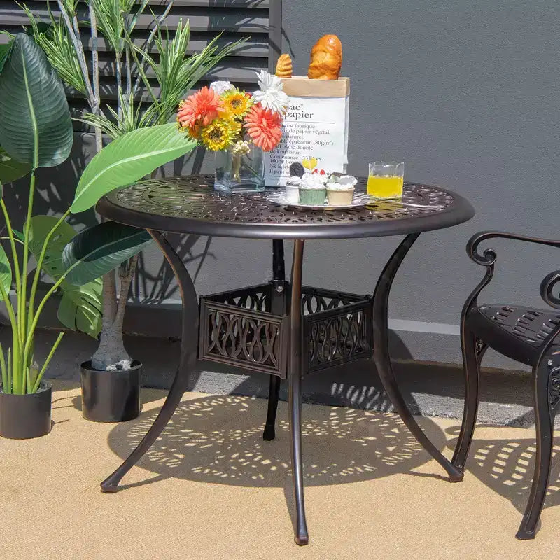 Costway Table de bistrot ronde de salle à manger pour patio de 91 cm en fonte avec trou pour parasol de 5 cm