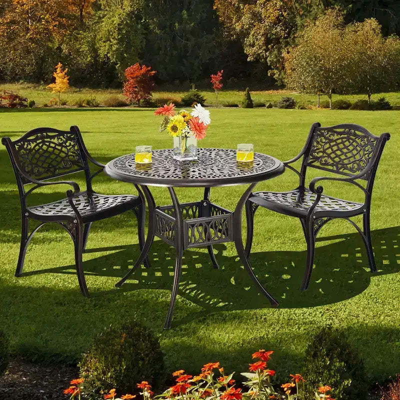 Costway Table de bistrot ronde de salle à manger pour patio de 91 cm en fonte avec trou pour parasol de 5 cm