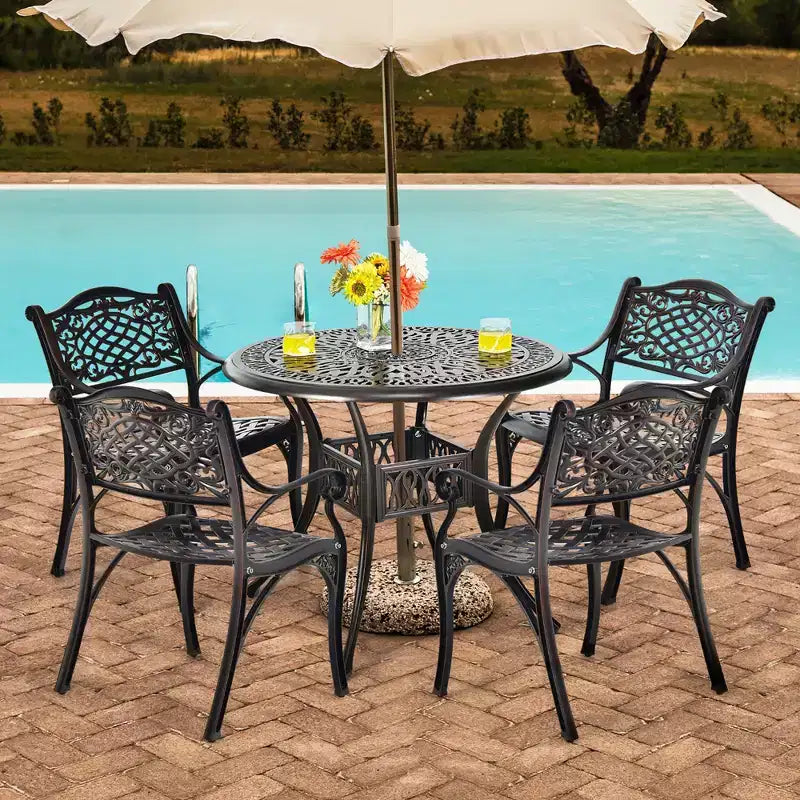 Costway Table de bistrot ronde de salle à manger pour patio de 91 cm en fonte avec trou pour parasol de 5 cm
