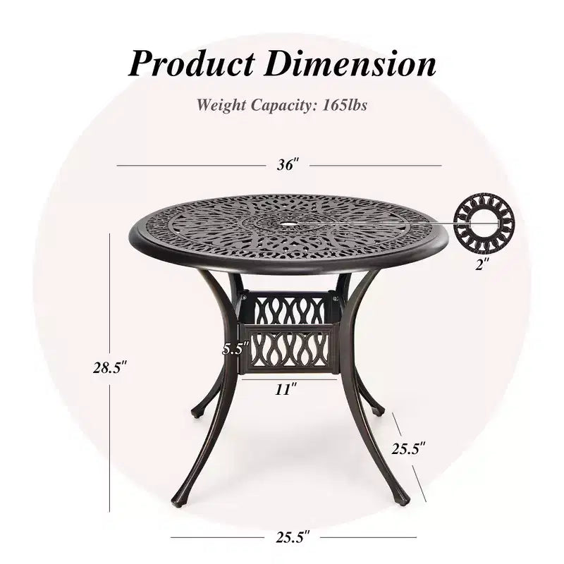 Costway Table de bistrot ronde de salle à manger pour patio de 91 cm en fonte avec trou pour parasol de 5 cm