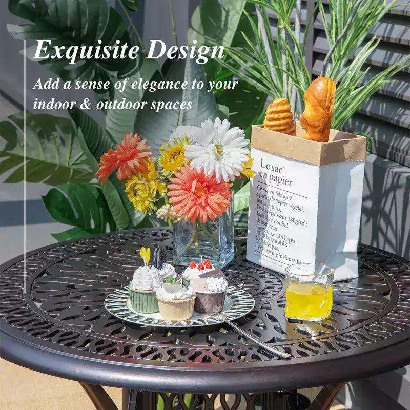 Costway Table de bistrot ronde de salle à manger pour patio de 91 cm en fonte avec trou pour parasol de 5 cm