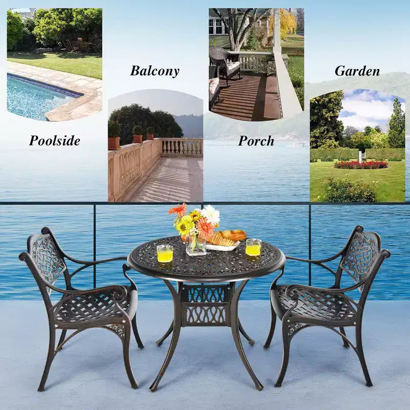 Costway Table de bistrot ronde de salle à manger pour patio de 91 cm en fonte avec trou pour parasol de 5 cm