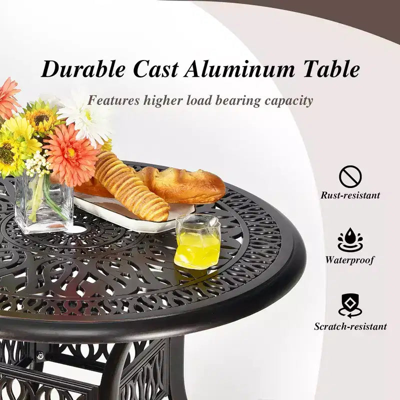 Costway Table de bistrot ronde de salle à manger pour patio de 91 cm en fonte avec trou pour parasol de 5 cm