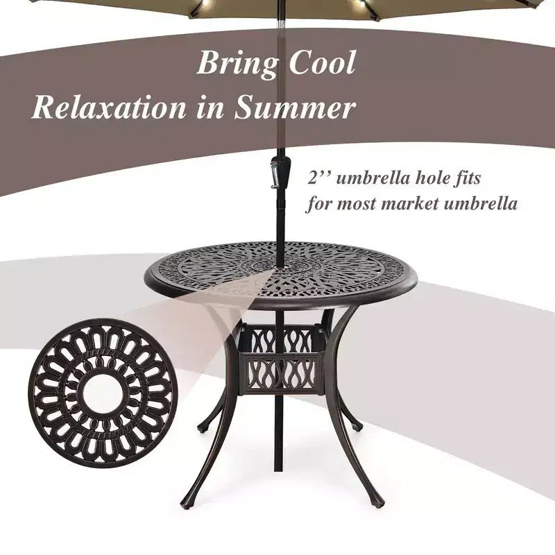 Costway Table de bistrot ronde de salle à manger pour patio de 91 cm en fonte avec trou pour parasol de 5 cm