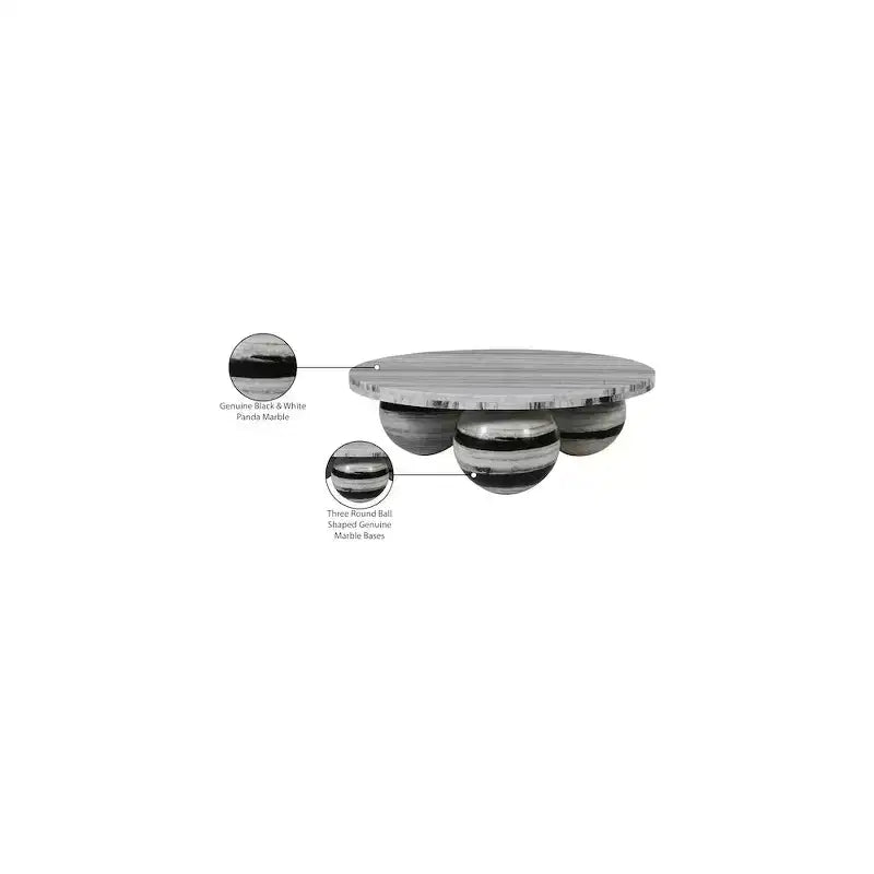 Table basse ronde en marbre avec pieds sphériques, multicolore, 4-6 places