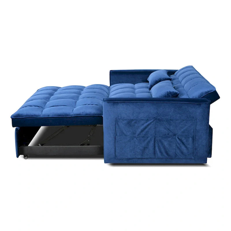 Causeuse futon moderne en velours avec dossier inclinable et poches, 2 places ??Gris foncé / Gris clair / Bleu / Noir