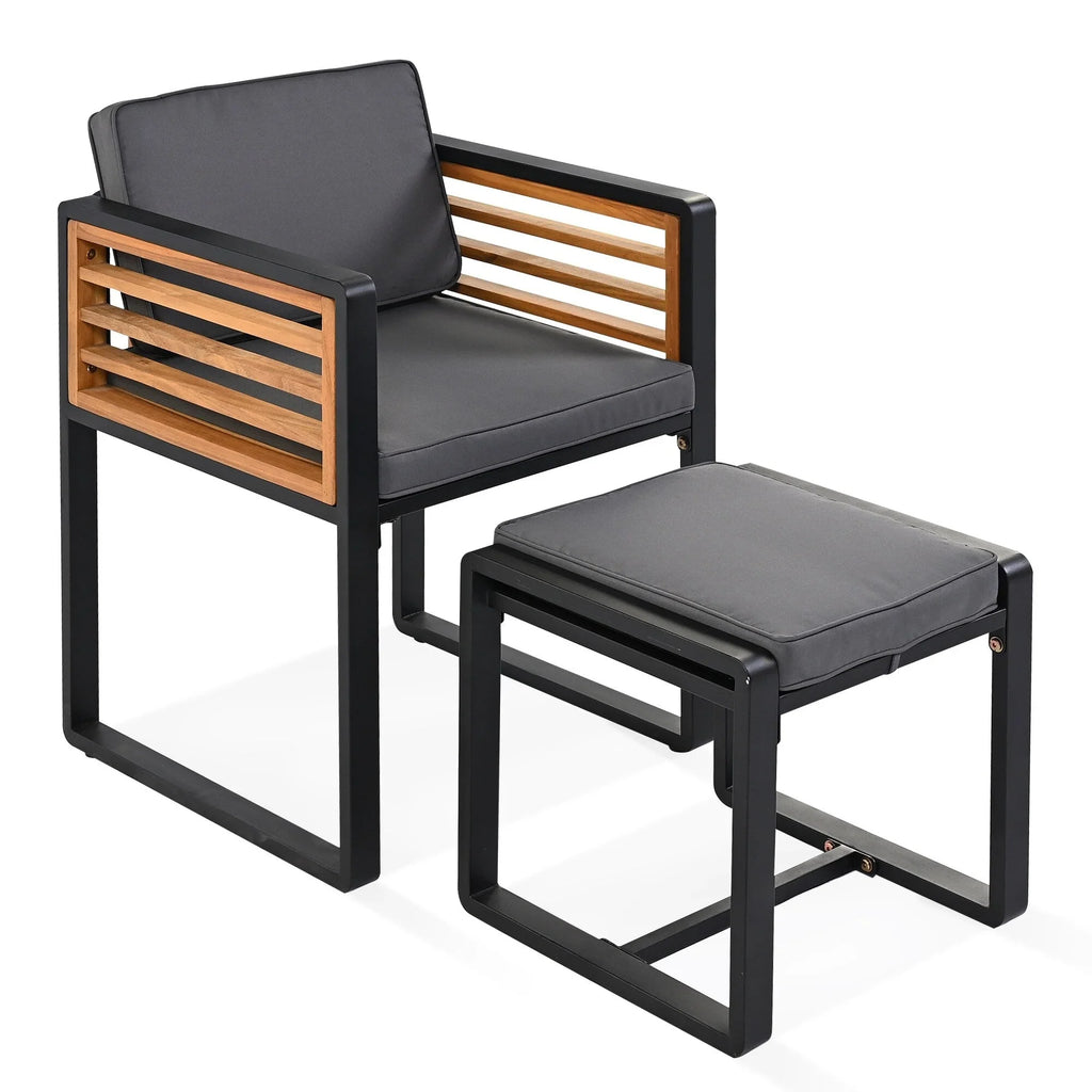 Ensemble de salle à manger d'extérieur 18 pièces en bois d'acacia, 8 chaises rembourrées, 8 poufs et 2 tables carrées