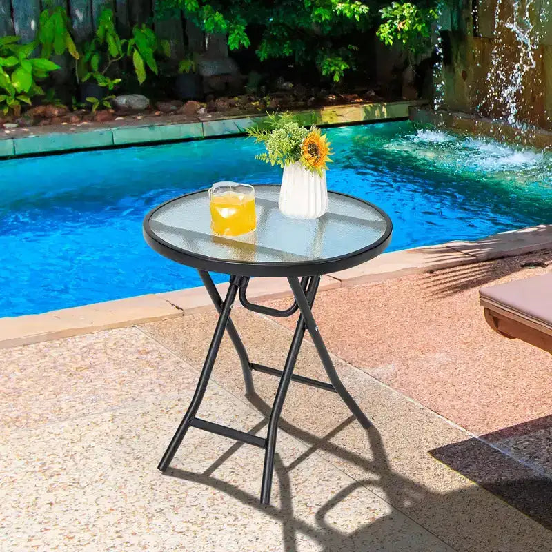 Table d'appoint ronde pliante en verre pour patio Costway, table de bistrot, support pour plantes