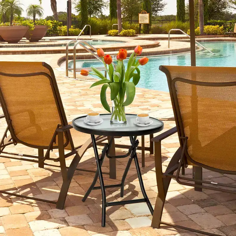 Table d'appoint ronde pliante en verre pour patio Costway, table de bistrot, support pour plantes