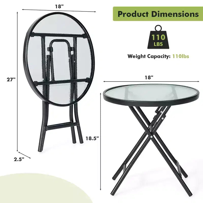 Table d'appoint ronde pliante en verre pour patio Costway, table de bistrot, support pour plantes