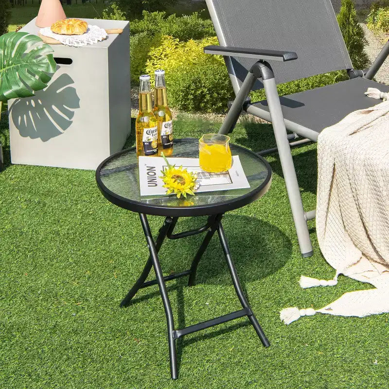 Table d'appoint ronde pliante en verre pour patio Costway, table de bistrot, support pour plantes
