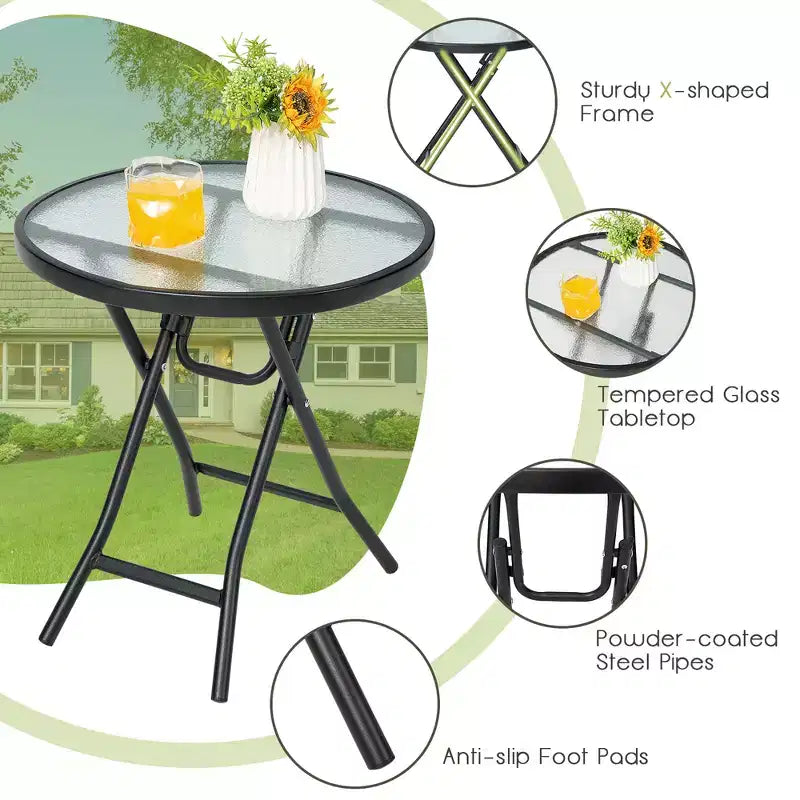 Table d'appoint ronde pliante en verre pour patio Costway, table de bistrot, support pour plantes