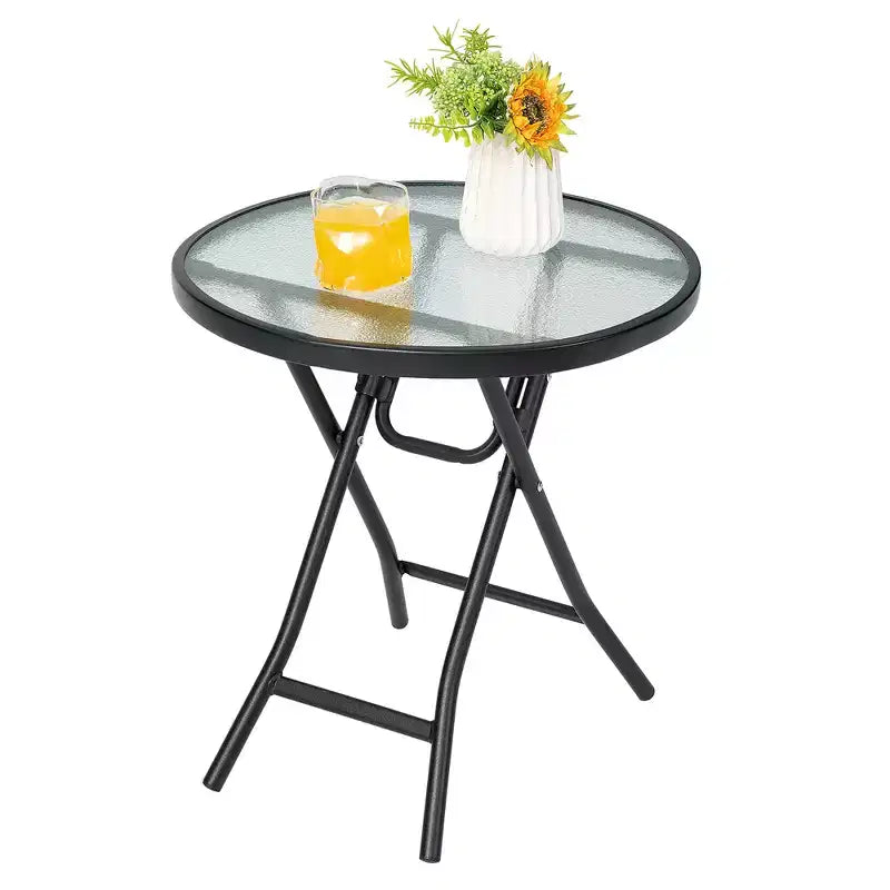 Table d'appoint ronde pliante en verre pour patio Costway, table de bistrot, support pour plantes