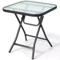 Costway Patio Folding Square Glass Side Table Bistro Coffee Table Plant Stand