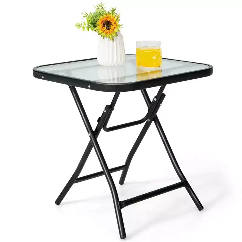 Table d'appoint carrée en verre pliable Costway pour patio, table de bistrot, support pour plantes