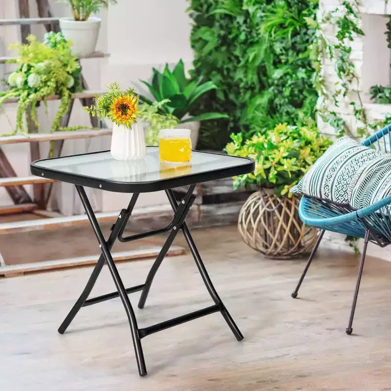 Table d'appoint carrée en verre pliable Costway pour patio, table de bistrot, support pour plantes