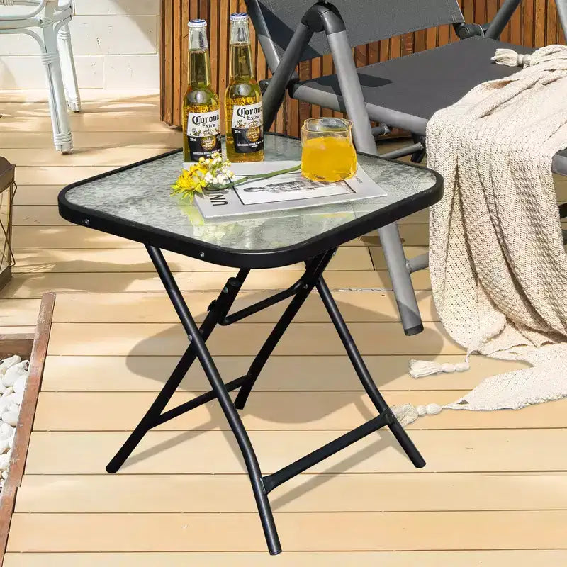 Table d'appoint carrée en verre pliable Costway pour patio, table de bistrot, support pour plantes