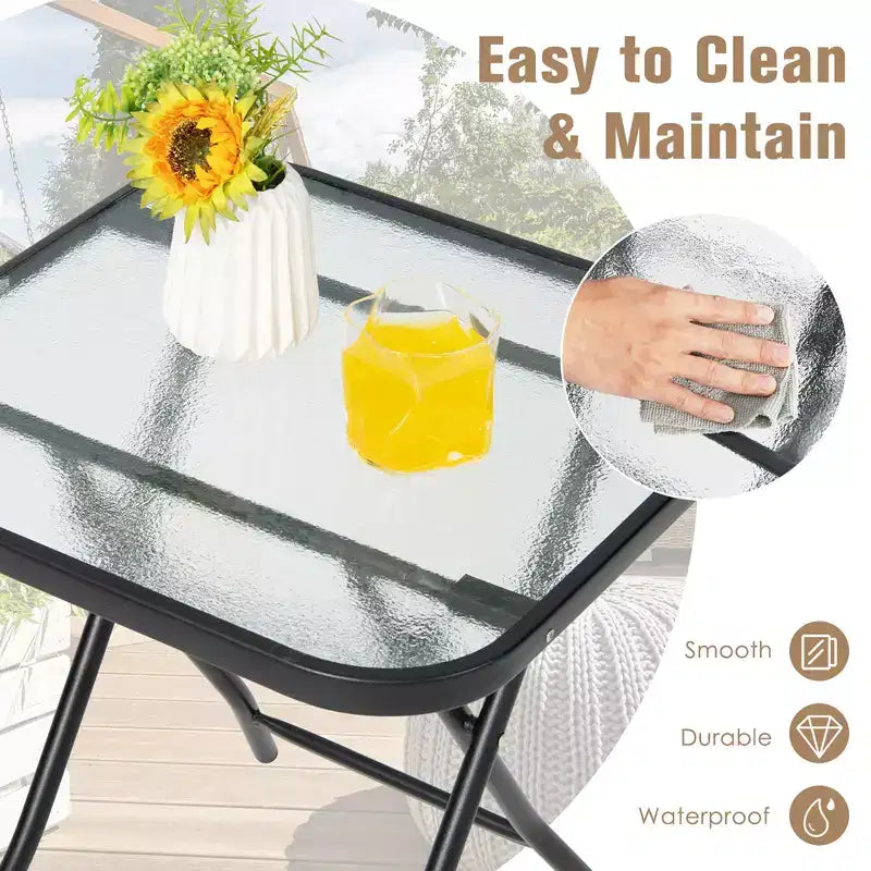 Table d'appoint carrée en verre pliable Costway pour patio, table de bistrot, support pour plantes