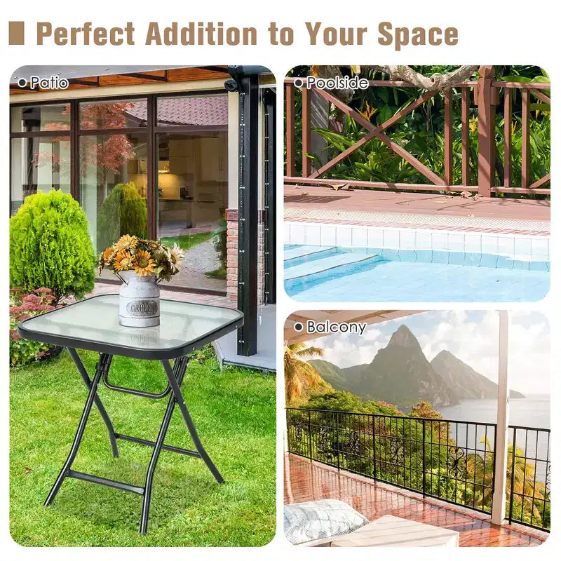 Table d'appoint carrée en verre pliable Costway pour patio, table de bistrot, support pour plantes