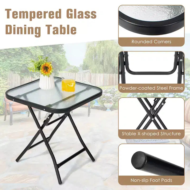 Table d'appoint carrée en verre pliable Costway pour patio, table de bistrot, support pour plantes