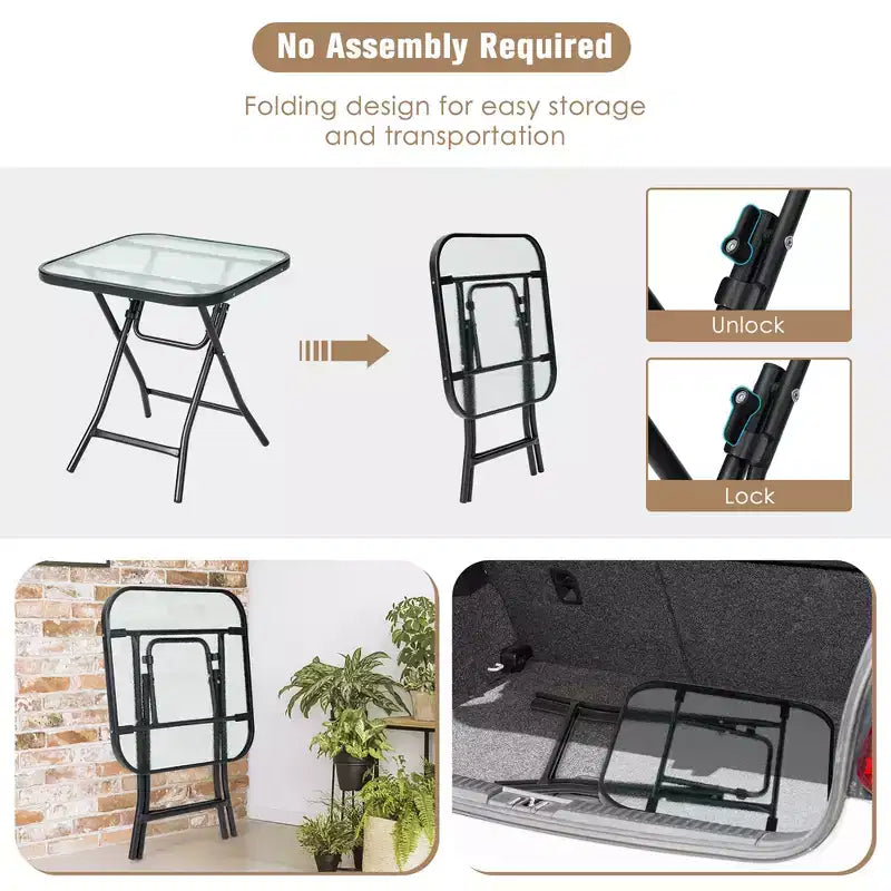 Table d'appoint carrée en verre pliable Costway pour patio, table de bistrot, support pour plantes