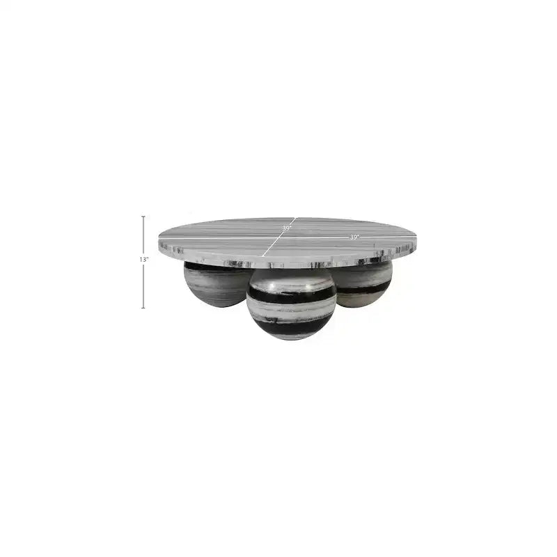 Table basse ronde en marbre avec pieds sphériques, multicolore, 4-6 places