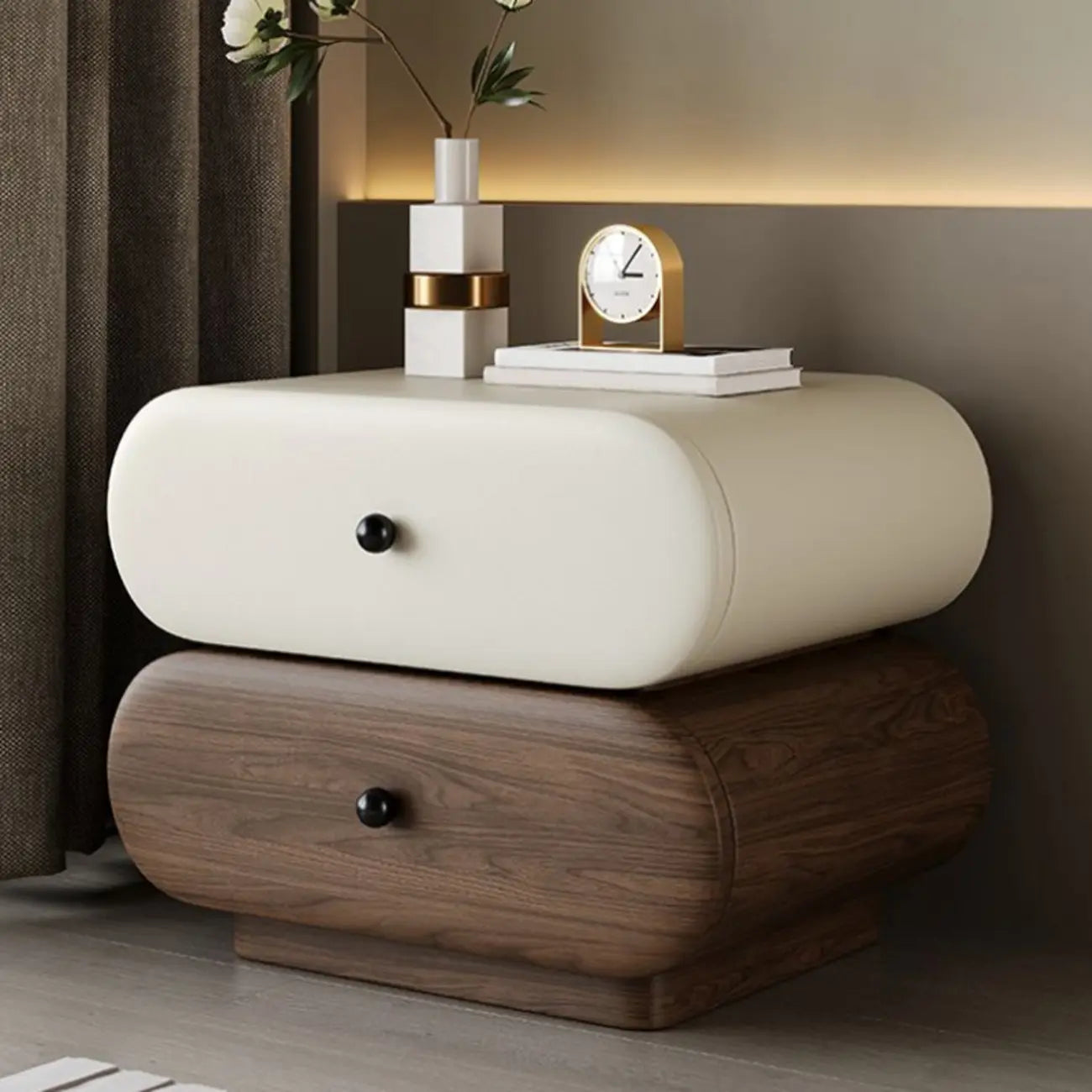Table de chevet moderne bicolore avec tiroirs de rangement