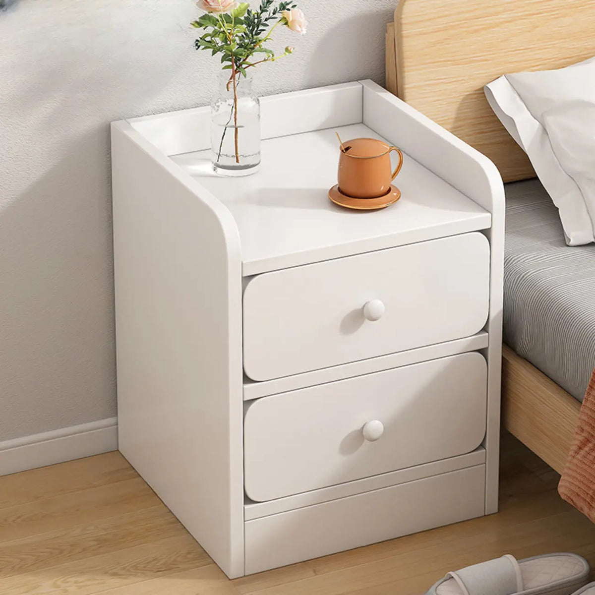 Table de chevet simple en bois naturel blanc à 2 tiroirs