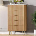 Commode à 5 tiroirs blanche / marbre et bois – Panneau cannelé, pour 1 personne