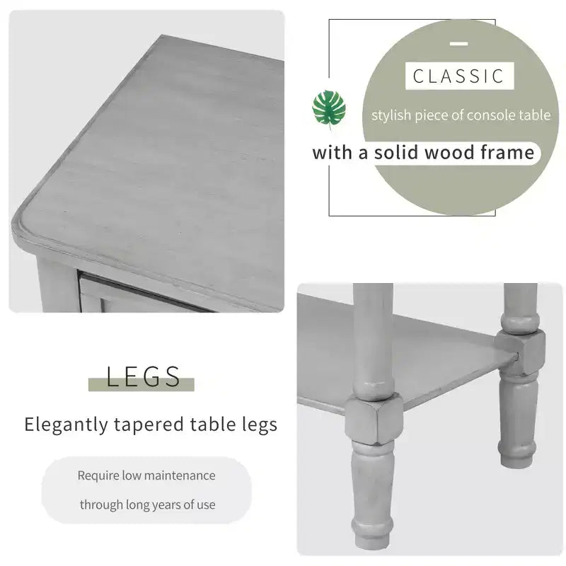 Console étroite de 60 cm avec 3 tiroirs et étagère, table d'appoint pour petite entrée ou salon