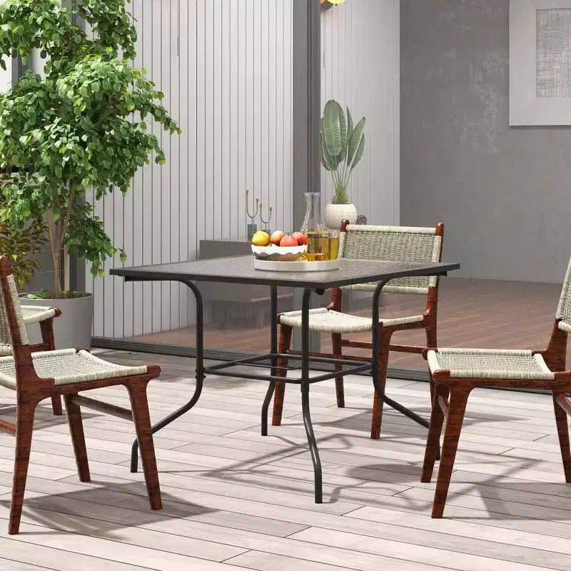 Costway Table de Bistro 35'' pour Patio avec Plateau en Verre Trempé et Trou de Parasol 1.5''