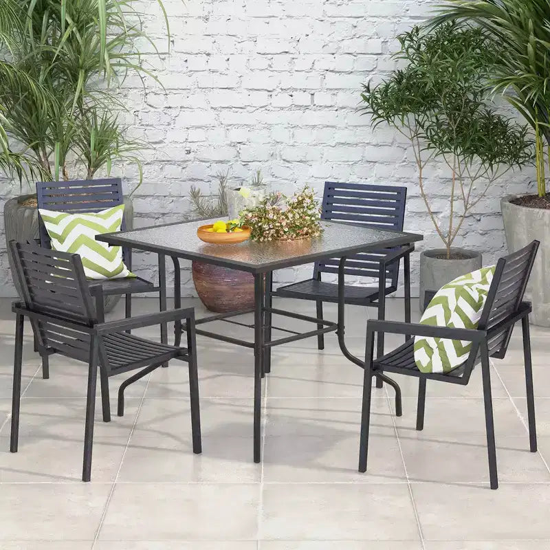 Costway Table de Bistro 35'' pour Patio avec Plateau en Verre Trempé et Trou de Parasol 1.5''