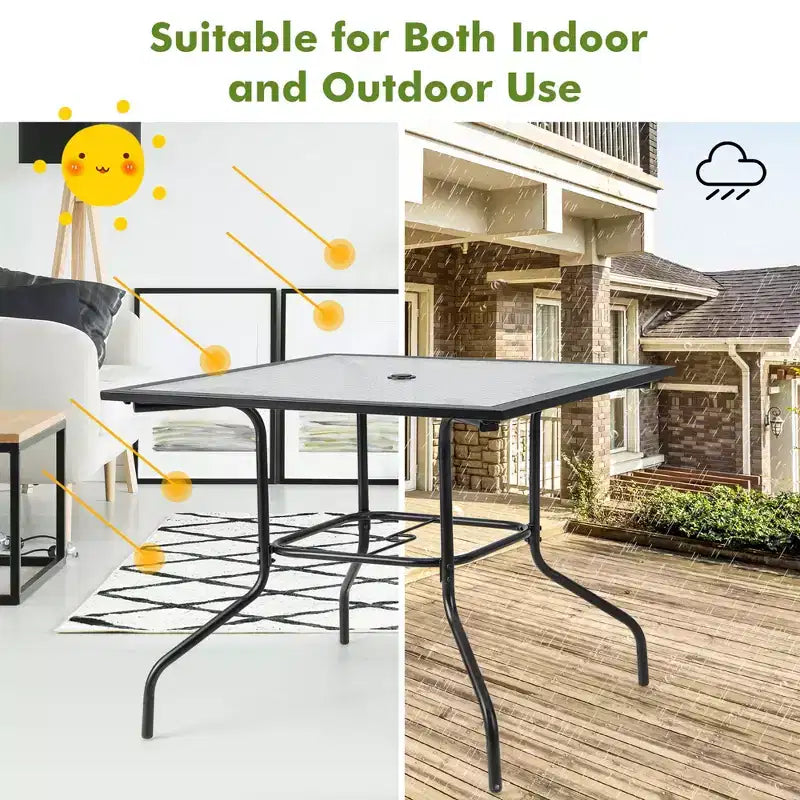 Costway Table de Bistro 35'' pour Patio avec Plateau en Verre Trempé et Trou de Parasol 1.5''