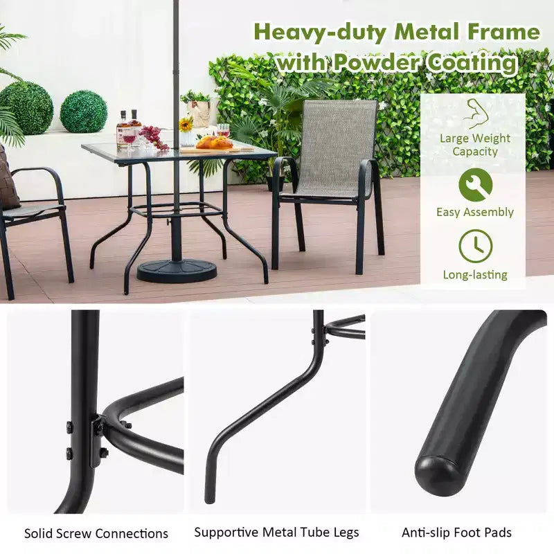 Costway Table de Bistro 35'' pour Patio avec Plateau en Verre Trempé et Trou de Parasol 1.5''