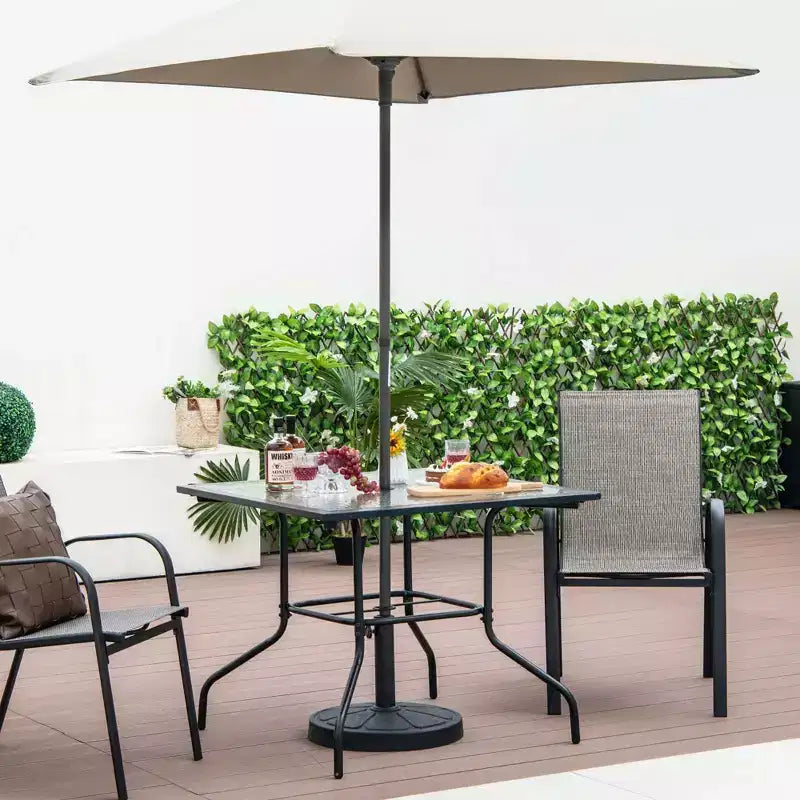 Costway Table de Bistro 35'' pour Patio avec Plateau en Verre Trempé et Trou de Parasol 1.5''