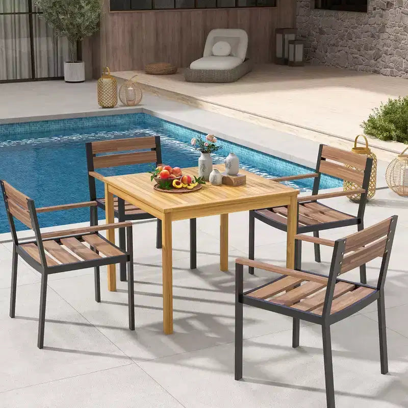 Costway Table de repas de patio carrée en bois d'acacia bistrot extérieur avec trou pour parasol de 1,9'' pour jardin