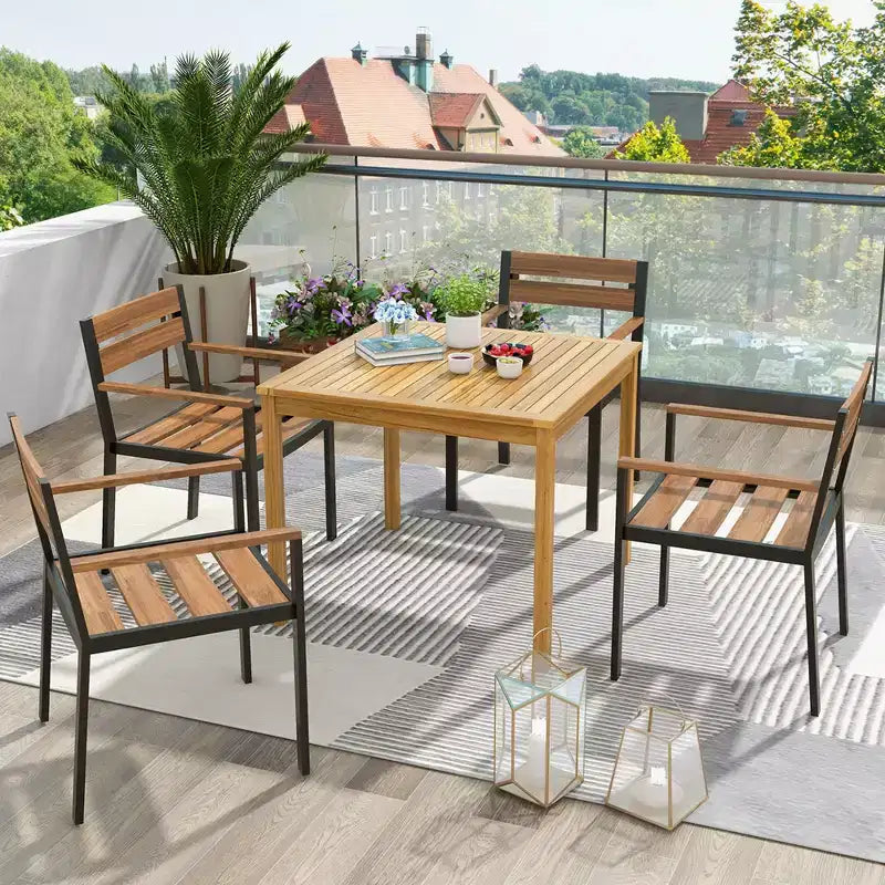 Costway Table de repas de patio carrée en bois d'acacia bistrot extérieur avec trou pour parasol de 1,9'' pour jardin