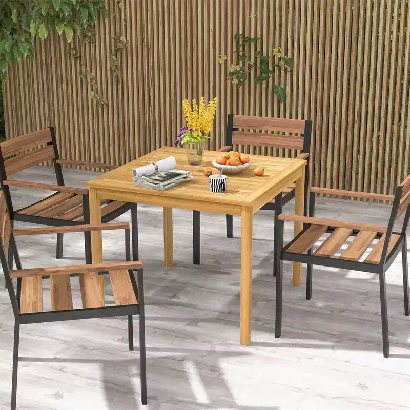 Costway Table de repas de patio carrée en bois d'acacia bistrot extérieur avec trou pour parasol de 1,9'' pour jardin