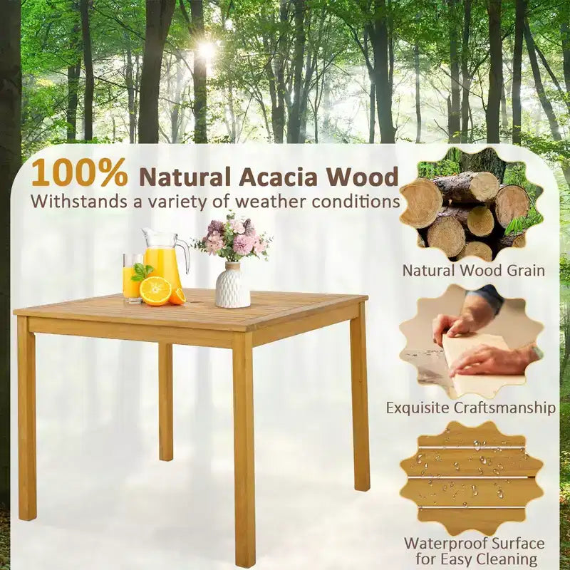 Costway Table de repas de patio carrée en bois d'acacia bistrot extérieur avec trou pour parasol de 1,9'' pour jardin