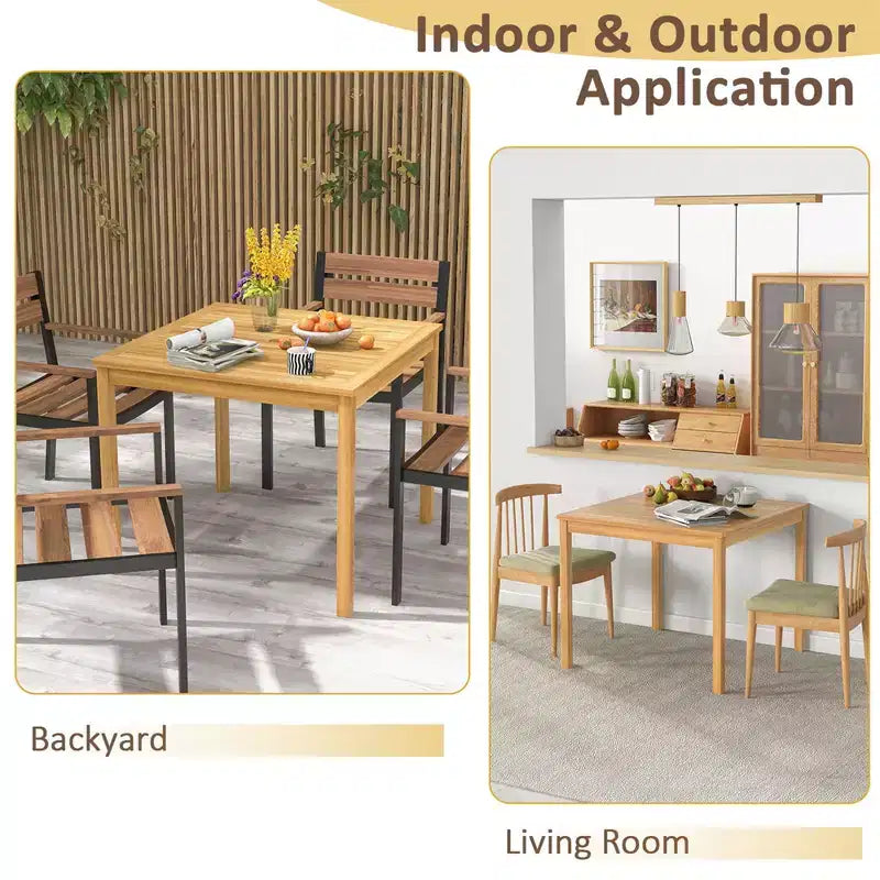 Costway Table de repas de patio carrée en bois d'acacia bistrot extérieur avec trou pour parasol de 1,9'' pour jardin