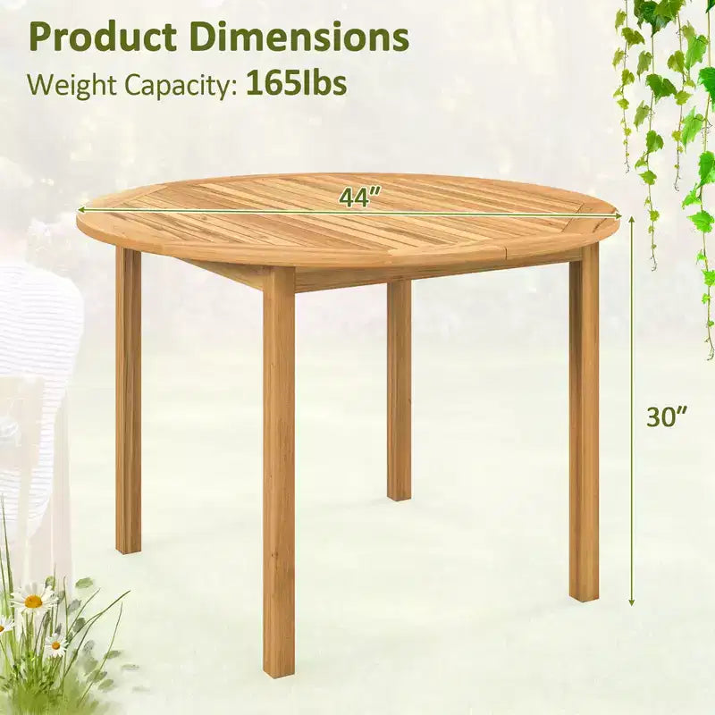 Costway Table de salle à manger de patio Table de bistro ronde en bois d'acacia d'extérieur pour 4 personnes pour terrasse pelouse