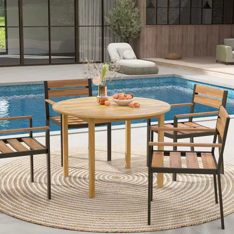 Costway Table de salle à manger de patio Table de bistro ronde en bois d'acacia d'extérieur pour 4 personnes pour terrasse pelouse