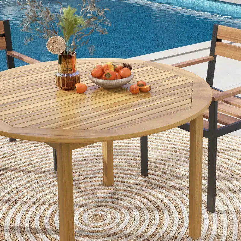 Costway Table de salle à manger de patio Table de bistro ronde en bois d'acacia d'extérieur pour 4 personnes pour terrasse pelouse