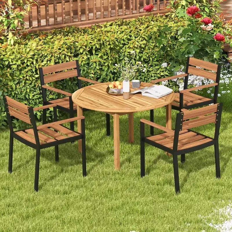 Costway Table de salle à manger de patio Table de bistro ronde en bois d'acacia d'extérieur pour 4 personnes pour terrasse pelouse