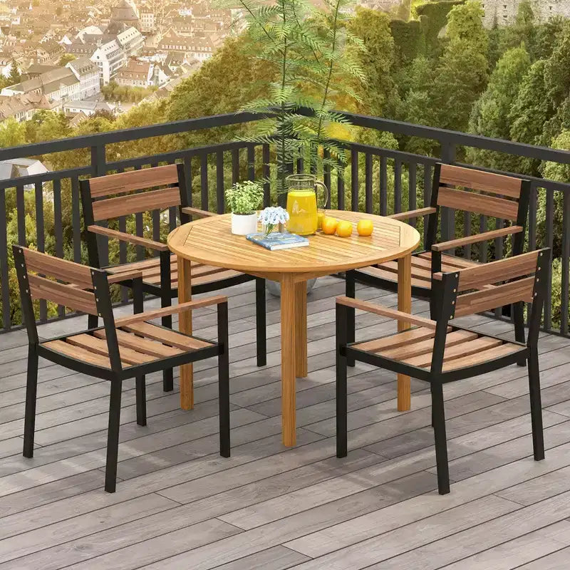 Costway Table de salle à manger de patio Table de bistro ronde en bois d'acacia d'extérieur pour 4 personnes pour terrasse pelouse